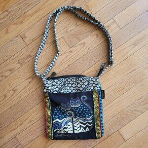 Laurel Burch Crossbody Tote with Zipper Top Spotted Cats